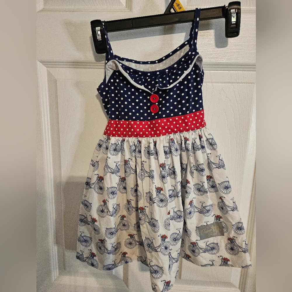 Girls Elanor Rose bicycle polka dot print dress Size 4-5 summer